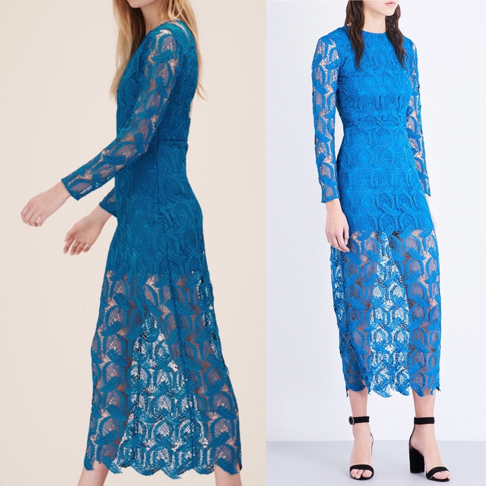 Maje Rosanne Lace Dress Bleu Guipure Maxi Long XS - Picture 11 of 13